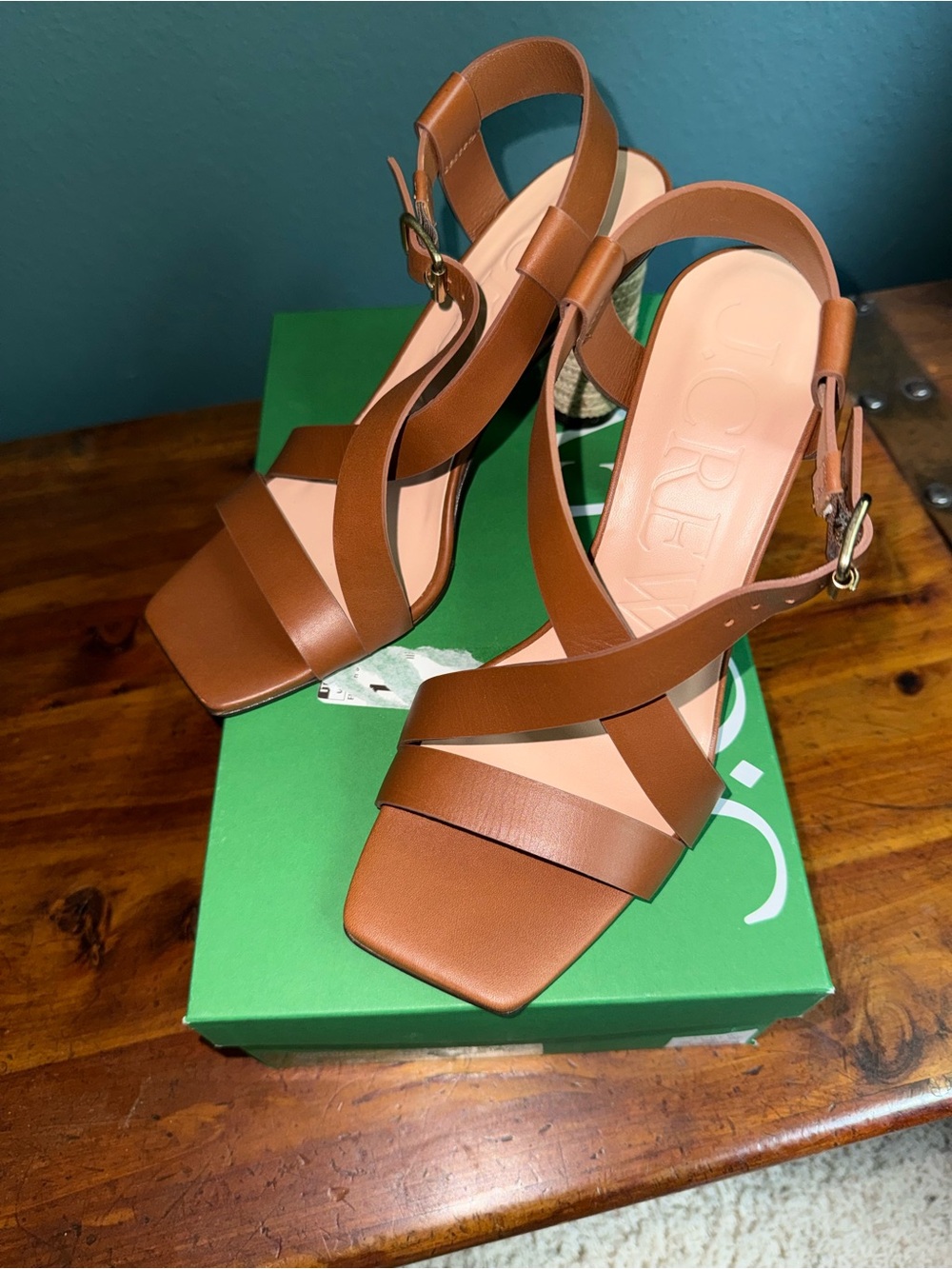 J. Crew Women's Tan Leather Strappy Block Heel Sandals Size 8.5 NEVER WORN.